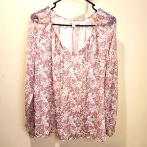 Eliane Rose Floral V-Neck Blouse - Pink and White Size M